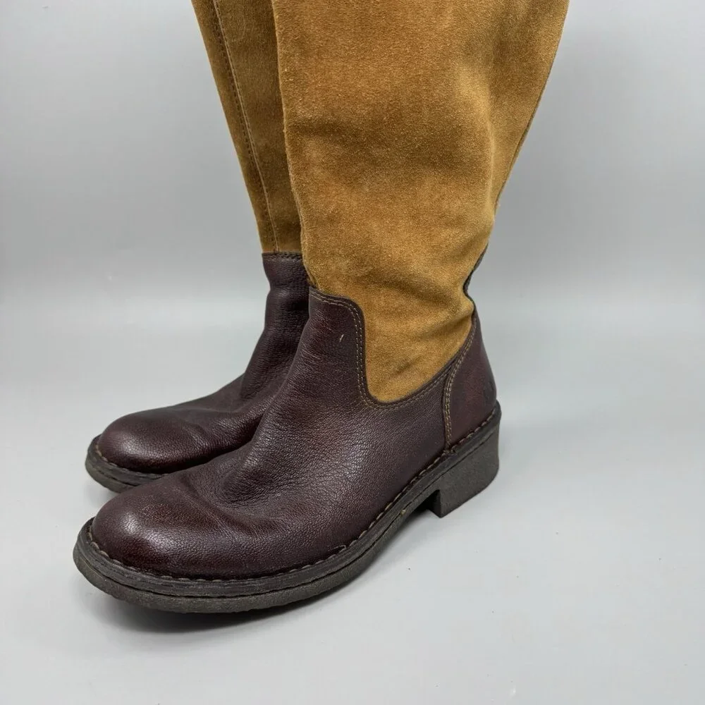 Born Equestrian Crown Boret Tan & Brown Leather/Suede Boots Women’s Size 6.5 M